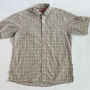 Simms Shirt Men's XL Blue Plaid Fishing Hiking Sport Beach Button Up Poly Nylon